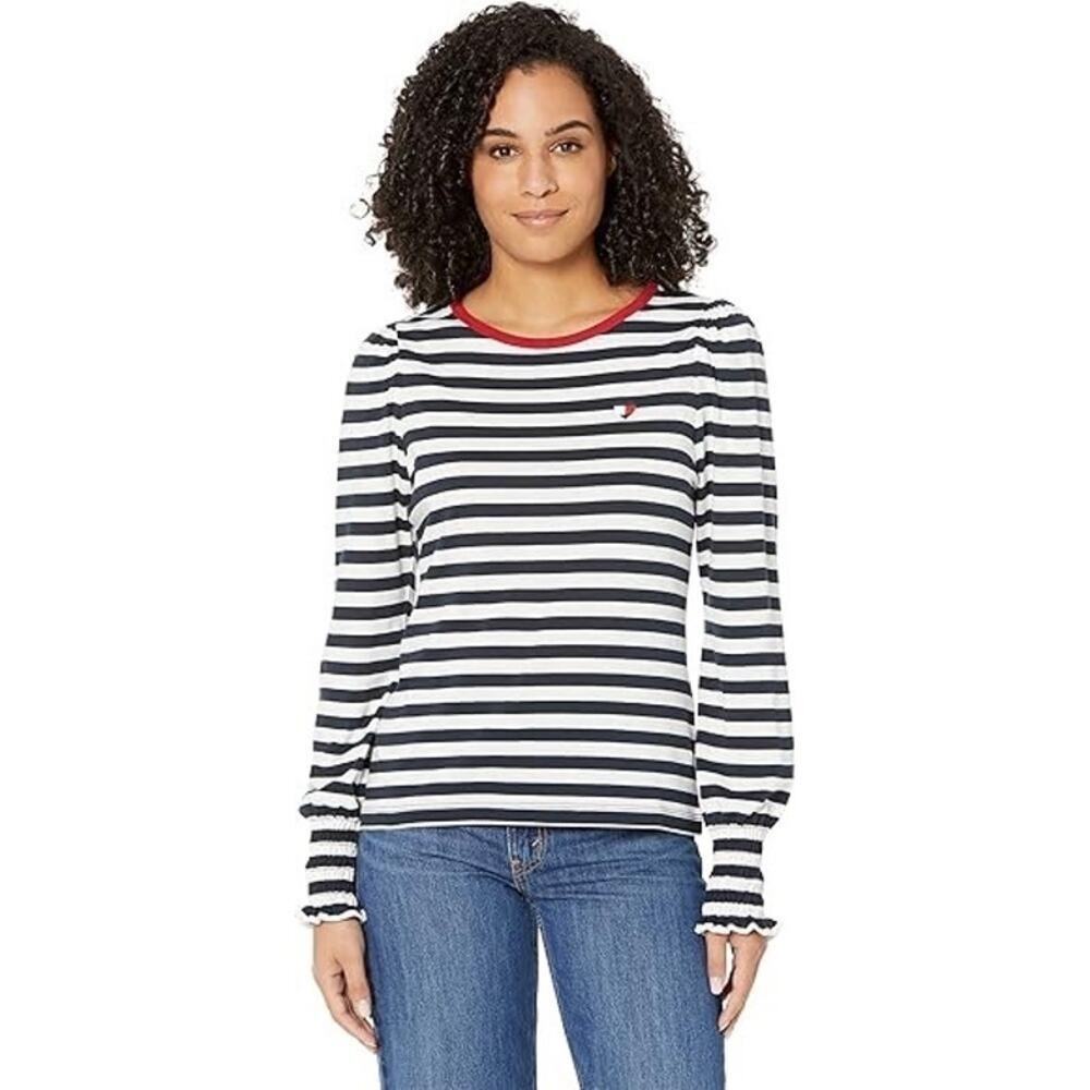 TOMMY HILFIGER: Striped Smocked Cuff Long Sleeve Shirt Medium (H-172)